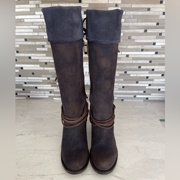 FREEBIRD by STEVEN Knee-High Distressed Blue & Brown Suede Boots, Size 8 EUC - Picture 3 of 16